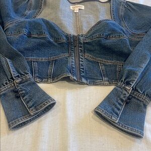 0911003 Western Denim corset long sleeve crop top SZ S EUC